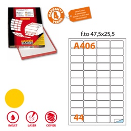 [80188] Etichetta adesiva A/406 giallo fluo 100fg A4 47,5x25,5mm (44et/fg) Markin