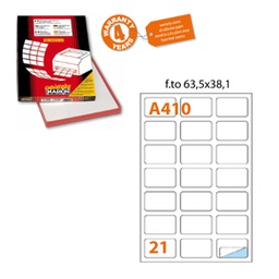 [32445] Etichetta adesiva A/410 bianca 100fg A4 63,5X38,1mm (21eti/fg Markin