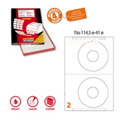 [48897] Etichetta adesiva A/461 bianca 100fg A4 x CD D114,5mm foro 41(2et/fg) coprente
