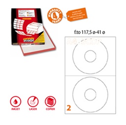 [49688] Etichetta adesiva A/462 bianca 100fg x CD D117,5mm foro41 (2et/fg) coprente