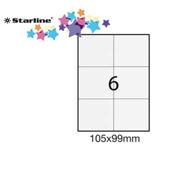 [STL3035] Etichetta adesiva bianca 100fg A4 105x99mm (6et/fg STARLINE