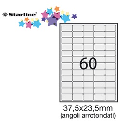 [STL3048] Etichetta adesiva bianca 100fg A4 37,5x23,5mm (60et/fg angoli tondi STARLINE