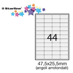 [STL3049] Etichetta adesiva bianca 100fg A4 47,5x25,5mm (44et/fg angoli tondi STARLINE