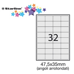 [STL3052] Etichetta adesiva bianca 100fg A4 47,5x35mm (32et/fg angoli tondi STARLINE