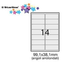 [STL3044] Etichetta adesiva bianca 100fg A4 99,1x38,1mm (14et/fg angoli tondi STARLINE