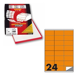 [80165] Etichetta adesiva C/500 arancio fluo 100fg A4 70x36mm (24et/fg Markin