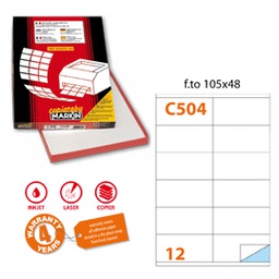 [31136] Etichetta adesiva C/504 bianca 100fg A4 105x48mm (12et/fg Markin
