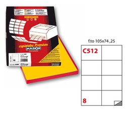 [37879] Etichetta adesiva C/512 giallo 100fg A4 105x74,25mm (8et/fg Markin