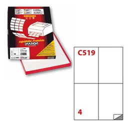 [49690] Etichetta adesiva C/519 bianca extra forte 100fg A4 105x148,5mm (4et/fg Markin