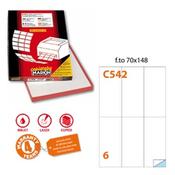 [38036] Etichetta adesiva C/542 bianca 100fg A4 70x148mm (6et/fg Markin