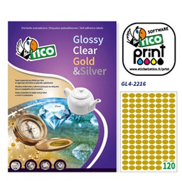 [65016] Etichetta adesiva GL4 ovale oro satinata 100fg A4 22x16mm (120et/fg Tico