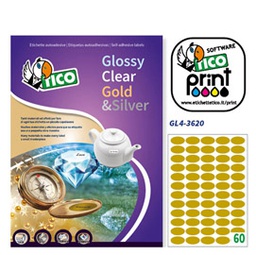[83250] Etichetta adesiva GL4 ovale oro satinata 100fg A4 36x20mm (60et/fg Tico