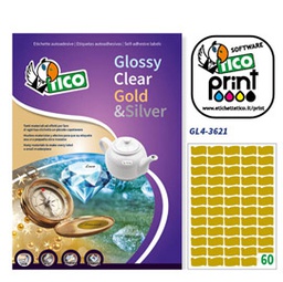 [65020] Etichetta adesiva GL4 ovale oro satinata 100fg A4 36x21mm (60et/fg Tico