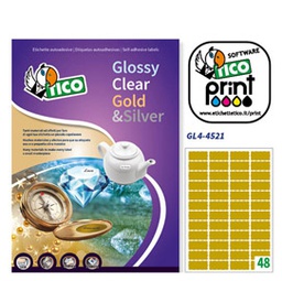 [83251] Etichetta adesiva GL4 sagomata oro satinata 100fg A4 45x21mm (48et/fg) Tico