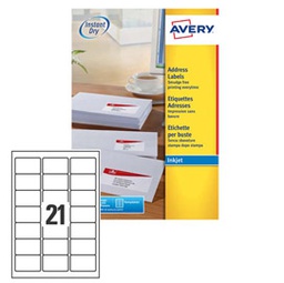 [45189] Etichetta adesiva J8160 bianca 25fg A4 63,5x38,1mm (21et/fg inkjet Avery