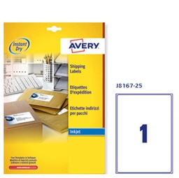 [45195] Etichetta adesiva J8167 bianca 25fg A4 199,6x289,1 (1et/fg inkjet Avery