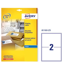 [45196] Etichetta adesiva J8168 bianca 25fg A4 199,6x143,5mm (2et/fg inkjet Avery