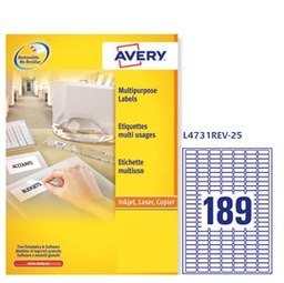 [45213] Etichetta adesiva L4731REV bianca rimovibili 25fg A4 25,4x10mm (189et/fg laser