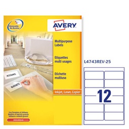 [47160] Etichetta adesiva L4743REV bianca rimovibili 25fg A4 99,1x42,3mm (12et/fg laser