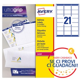 [45178] Etichetta adesiva L7160 bianca 100fg A4 63,5x38,1mm (21et/fg Avery
