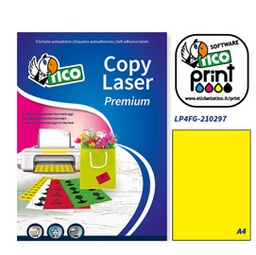 [53670] Etichetta adesiva LP4F giallo fluo 70fg A4 210x297mm (1et/fg Tico