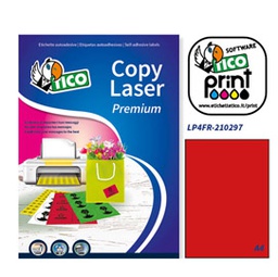 [53668] Etichetta adesiva LP4F rosso fluo 70fg A4 210x297mm (1et/fg Tico