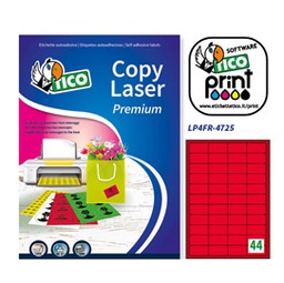 [53657] Etichetta adesiva LP4F rosso fluo 70fg A4 47,5x25,5mm (44et/fg) Tico