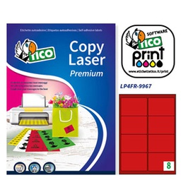 [68629] Etichetta adesiva LP4F rosso fluo 70fg A4 99,1x67,7mm (8et/fg) Tico