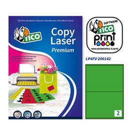 [53664] Etichetta adesiva LP4F verde fluo 70fg A4 200x142mm (2et/fg Tico