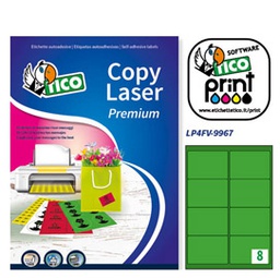 [68632] Etichetta adesiva LP4F verde fluo 70fg A4 99,1x67.7mm (8et/fg Tico