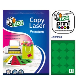 [68628] Etichetta adesiva LP4F verde fluo 70fg A4 tonda D63,5mm (12et/fg Tico