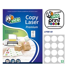 [83245] Etichetta adesiva LP4W bianca 100fg A4 tonda D60mm (12et/fg Laser Tico