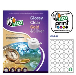 [83255] Etichetta adesiva PG4 bianca lucida 100fg A4 tonda D36 (35et/fg Tico