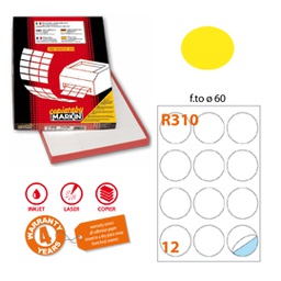 [80184] Etichetta adesiva R/310 giallo fluo 100fg A4 tonda D60mm (12et/fg Markin