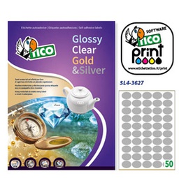 [65023] Etichetta adesiva SL4 ovale argento satinata 100fg A4 36x27mm (50et/fg Tico