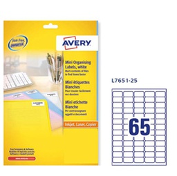 [45208] Etichette adesive L7651 bianche 25fg A4 38,1x21,2mm (65et/fg laser Avery