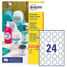 [91777] Etichette adesive rotonde rimovibili D37mm (24et/fg 25fg laser/inkjet Avery