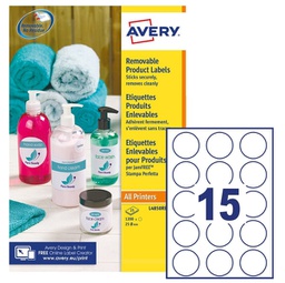 [91780] Etichette adesive rotonde rimovibili D51mm (15et/fg 25fg laser/inkjet Avery