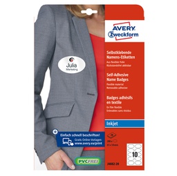 [91785] Etichette badge per tessuti ovale 85x50mm (10et/fg) 20fg - inkjet Avery