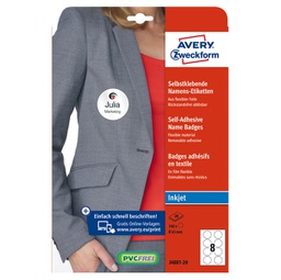 [91784] Etichette badge per tessuti rotonde D65mm (8et/fg) 20fg - inkjet Avery