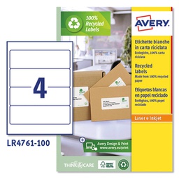 [90221] Etichette carta riciclata bianca per raccoglitori-61x192mm - 4et/fg Laser Avery