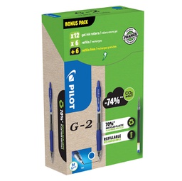 [94299] Green pack 12penne + 12 refill roller gel scatto G-2 0,7mm blu PILOT