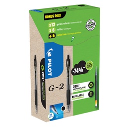 [94298] Green pack 12penne + 12 refill roller gel scatto G-2 0,7mm nero PILOT