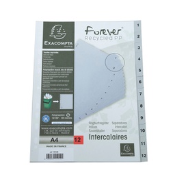 [94273] Intercalare numerico in PP riciclato 12 tasti 1-12 grigio A4 Exacompta