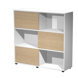 [89576] Libreria bassa a 3 ripiani ante scorr. 120X35cm H116cm ROVERE/BIANCO - Tetris