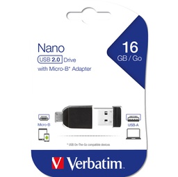 [VERB49821] MEMORIA USB2.0 16GB STORE 'N' STAY NANO + OTG MICRO USB ADAPTER