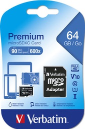 [VERB44084] MICRO SD CARD 64GB HC CLASSE 10 FINO A 45MB/S