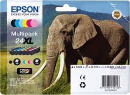 [EPST24384011] MULTIPACK 24XL N.6 CARTUCCE SERIE 24XL/ELEFANTE NERO CIANO MAGENTA GIALLO