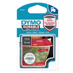 [80349] NASTRO DYMO TIPO D1 DURABLE (12MMX3MT) BIANCO/ROSSO 1978366
