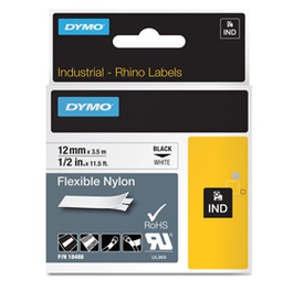 [72190] NASTRO NYLON FLESSIBILE 12mm x 3.5mt nero su bianco 18488 RHINO